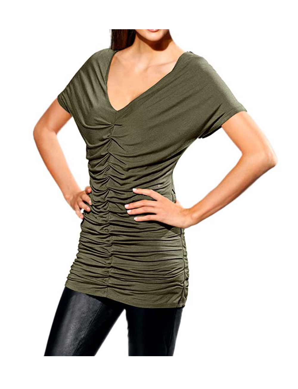 Patrizia Dini Designer-Shirt mit Raffungen, oliv