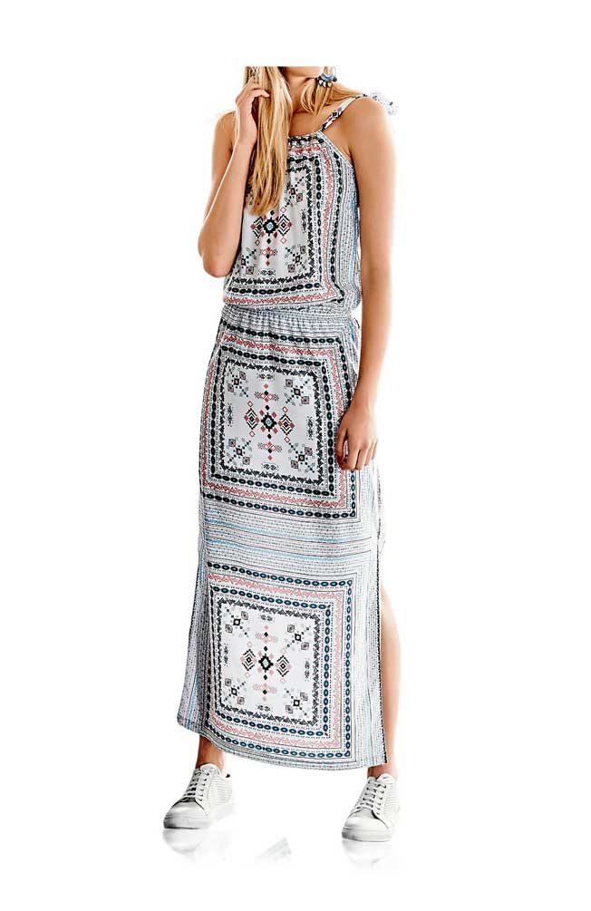 Rick Cardona Damen Designer-Maxikleid, weiß-bunt