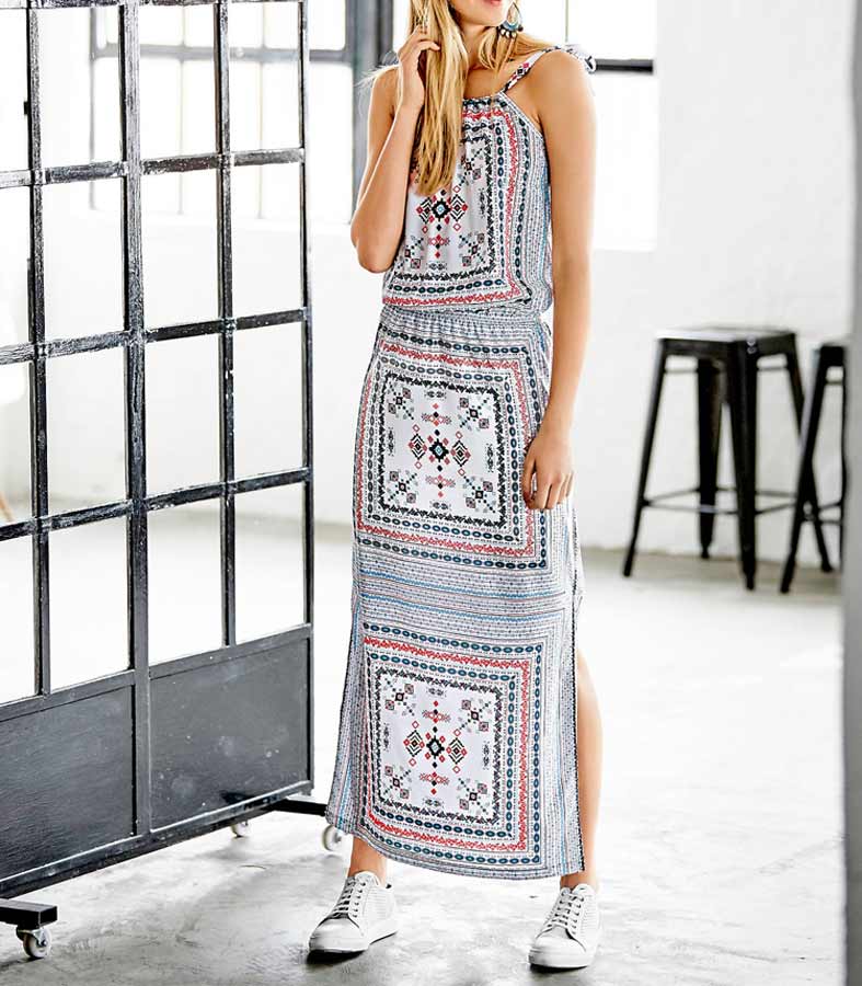 Rick Cardona Damen Designer-Maxikleid, weiß-bunt