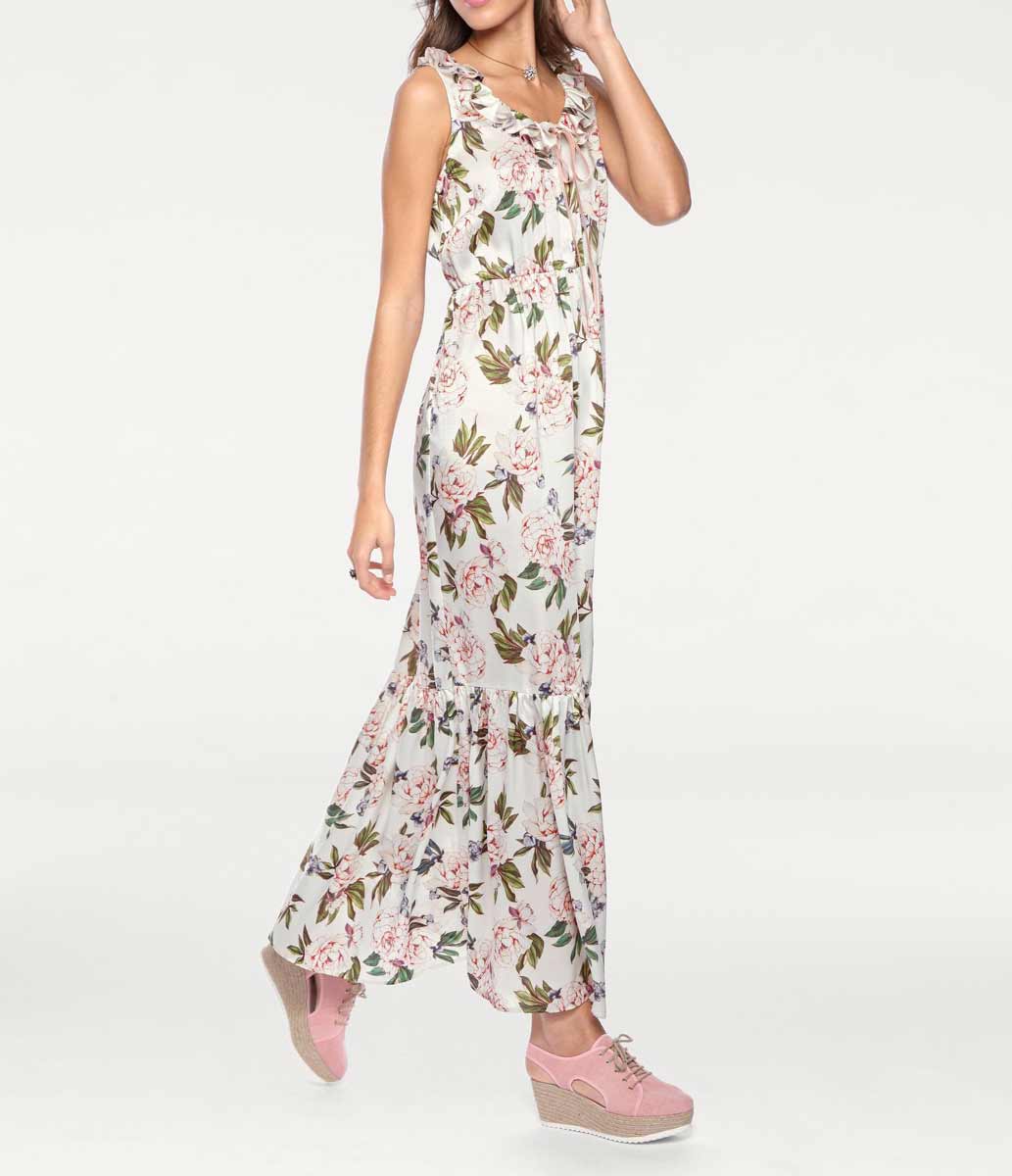 Linea Tesini Damen Designer-Maxikleid, offwhite-bunt