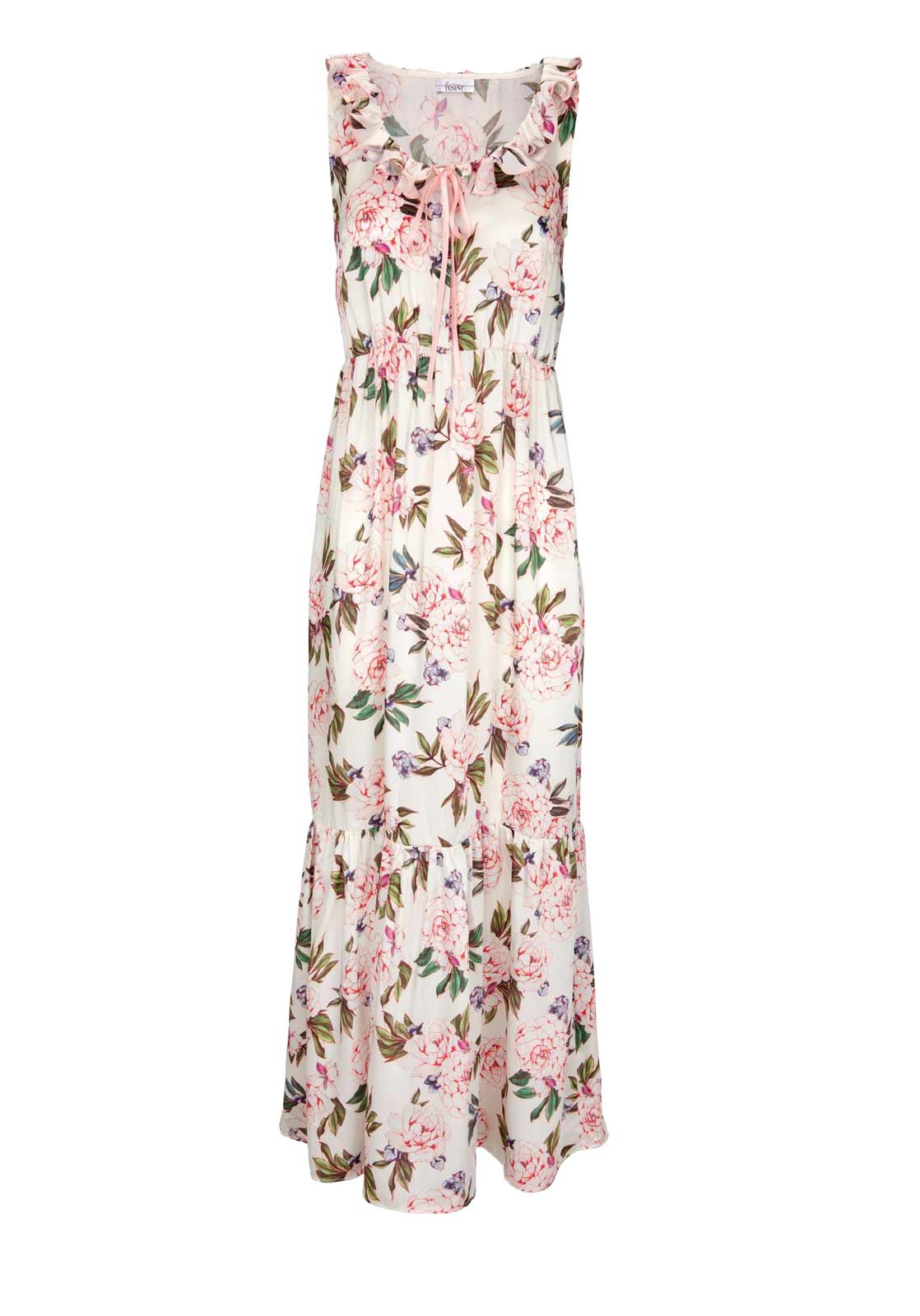 Linea Tesini Damen Designer-Maxikleid, offwhite-bunt