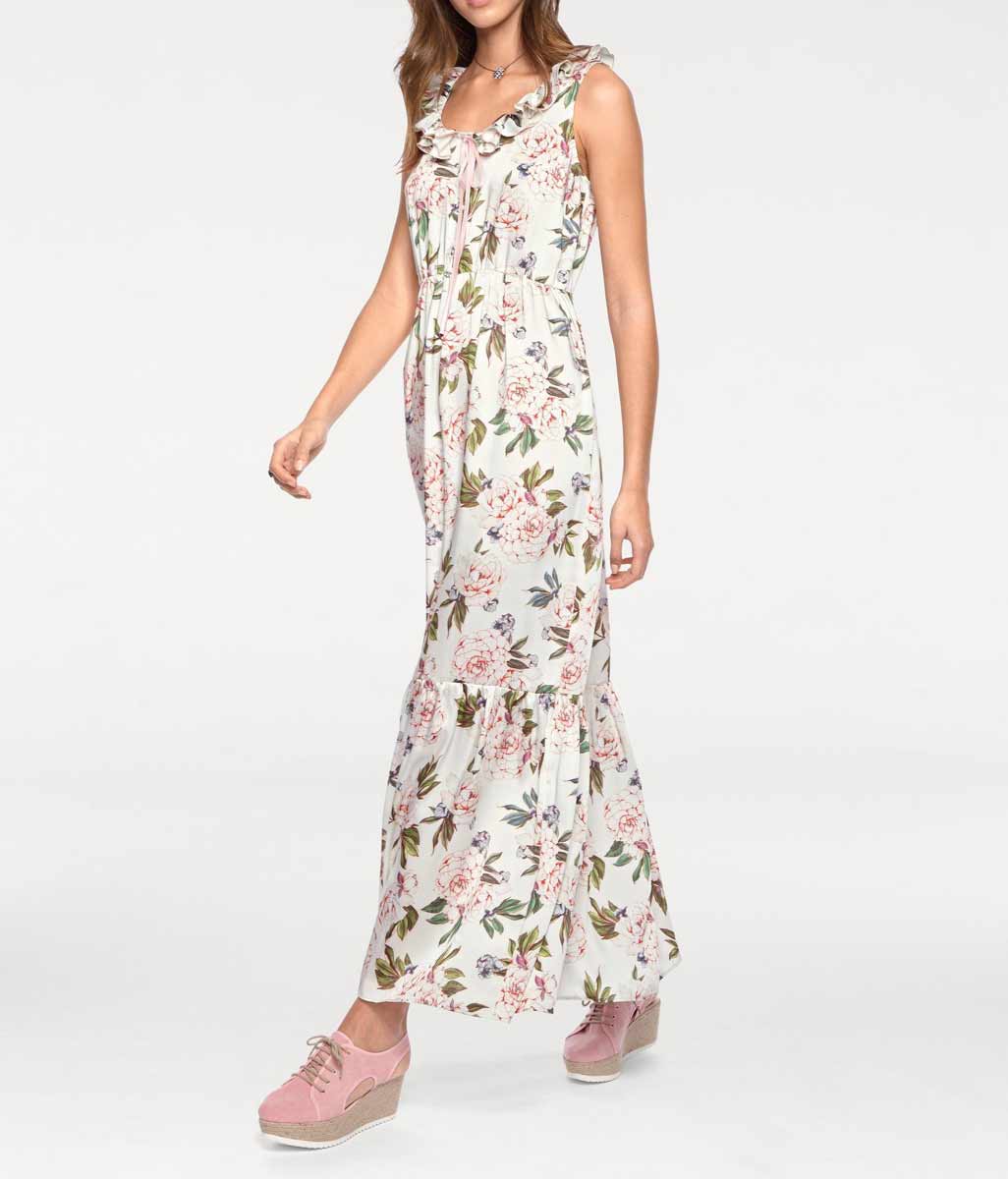 Linea Tesini Damen Designer-Maxikleid, offwhite-bunt
