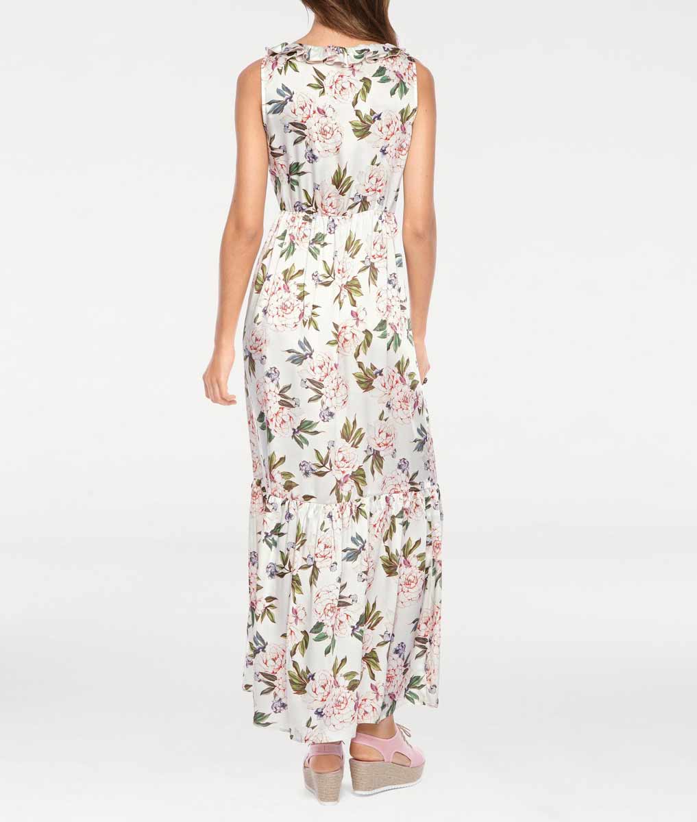 Linea Tesini Damen Designer-Maxikleid, offwhite-bunt