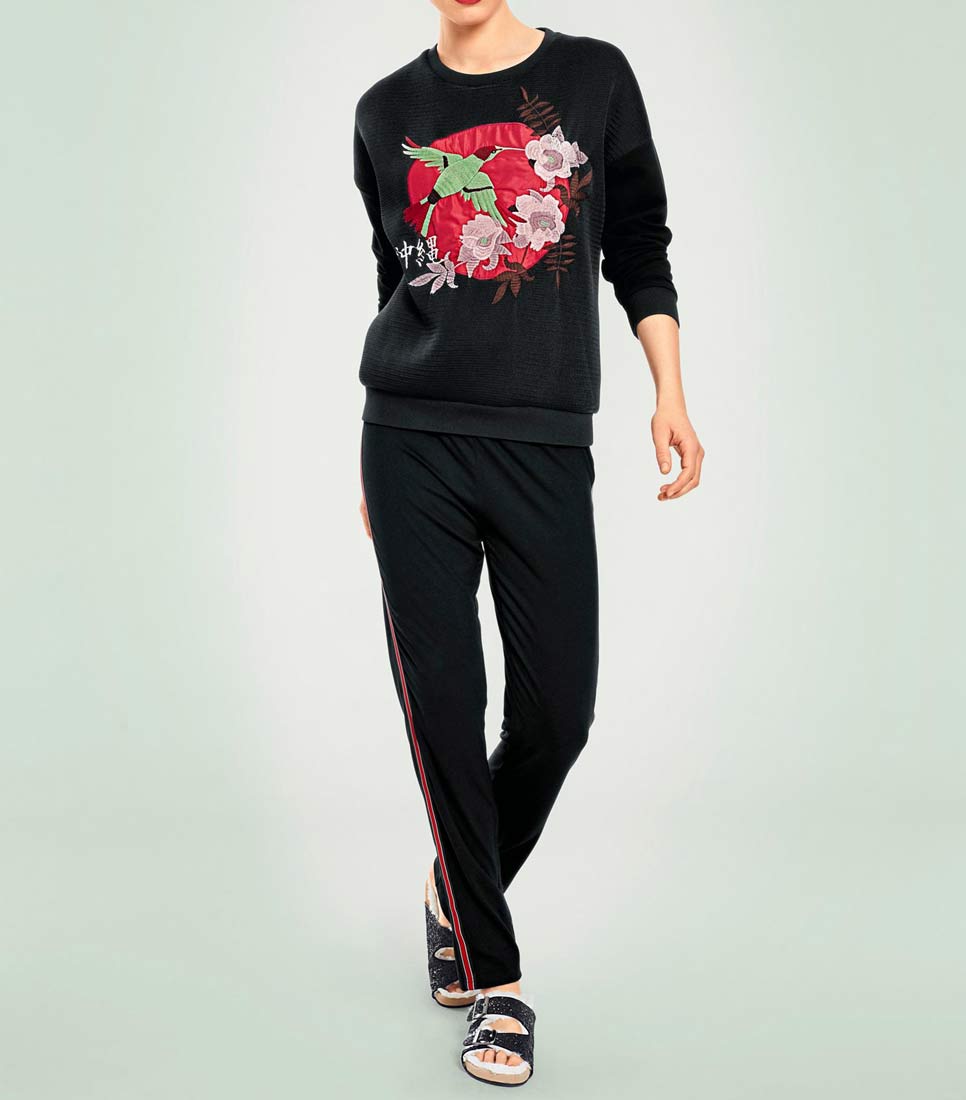 Heine - Best Connections Damen Sweatshirt mit Stickerei, schwarz