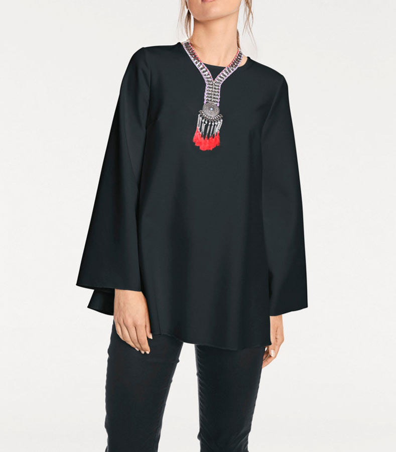 Rick Cardona Damen Designer-Longbluse, schwarz