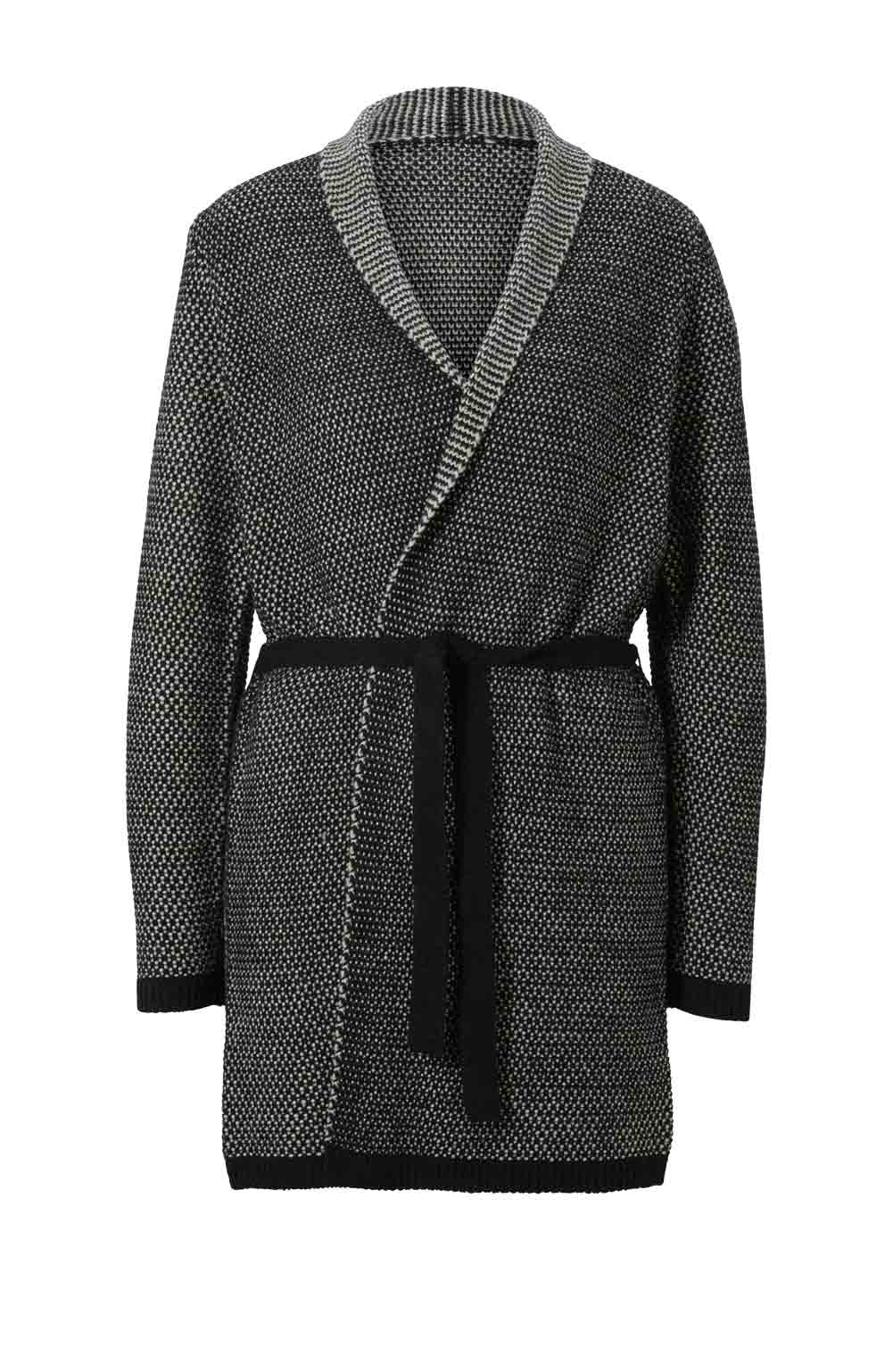 HEINE Damen Longstrickjacke mit Gürtel, schwarz-offwhite