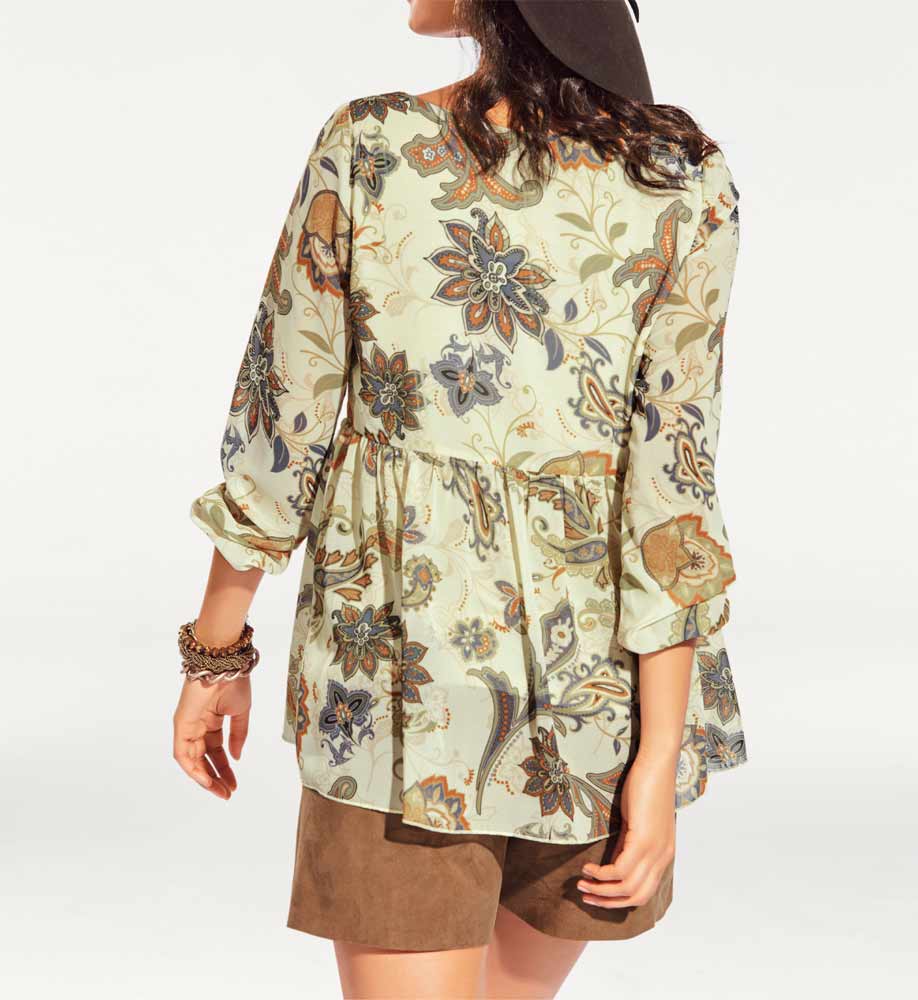 Heine - Best Connections Damen Chiffon-Druckbluse, ecru-camel