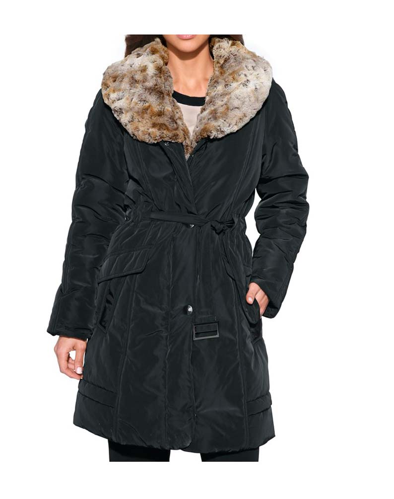 Class International Damen Funktionsmantel mit Webpelz, schwarz