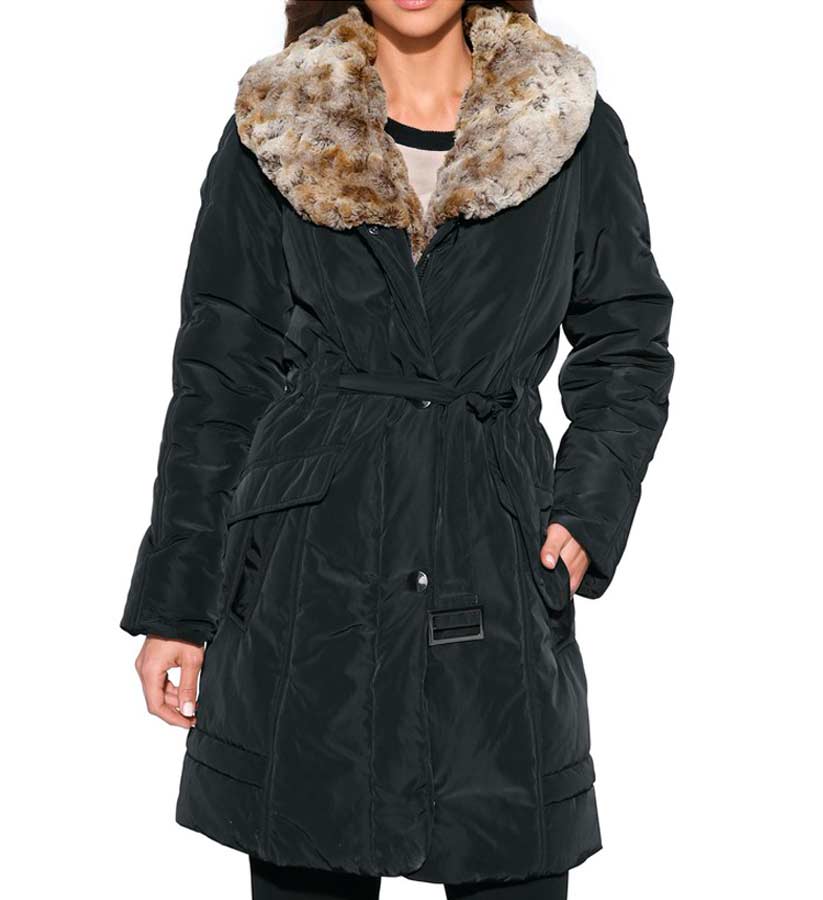 Class International Damen Funktionsmantel mit Webpelz, schwarz