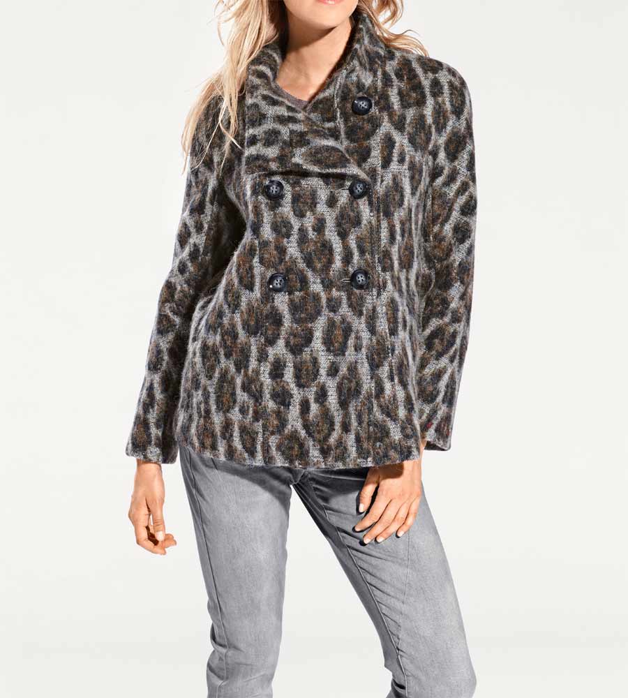 Heine - Best Connections Damen Leomuster-Wolljacke, grau-bunt