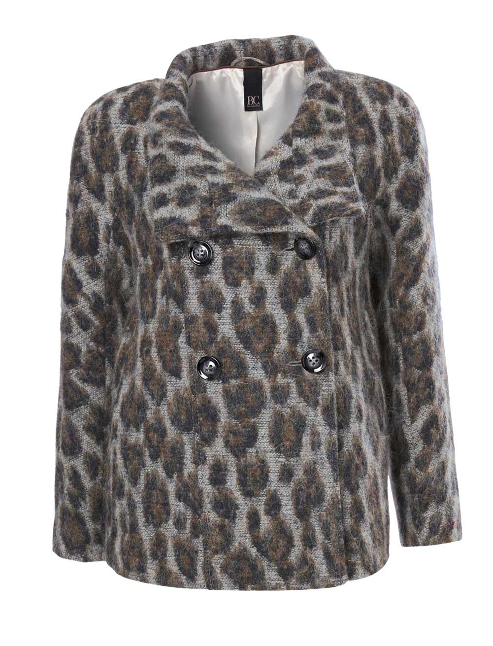 Heine - Best Connections Damen Leomuster-Wolljacke, grau-bunt
