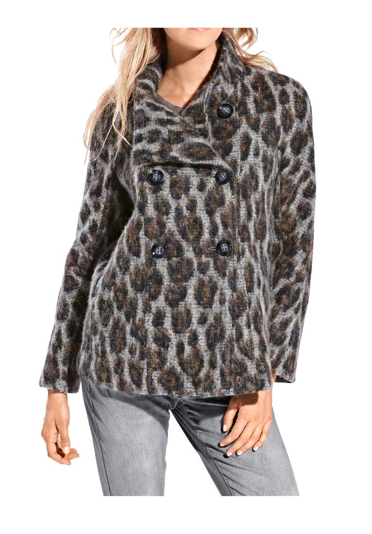 Heine - Best Connections Damen Leomuster-Wolljacke, grau-bunt