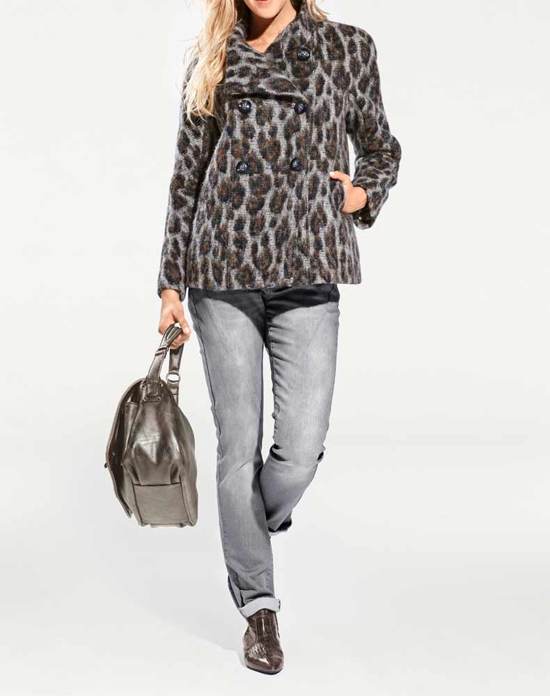 Heine - Best Connections Damen Leomuster-Wolljacke, grau-bunt