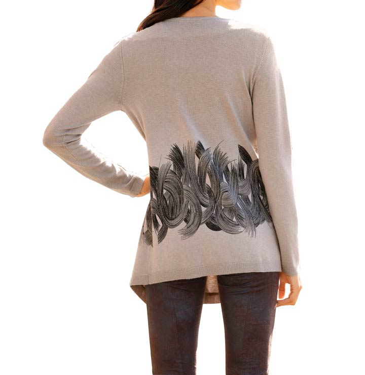 Heine Damen Cardigan mit Strass, taupe-schwarz