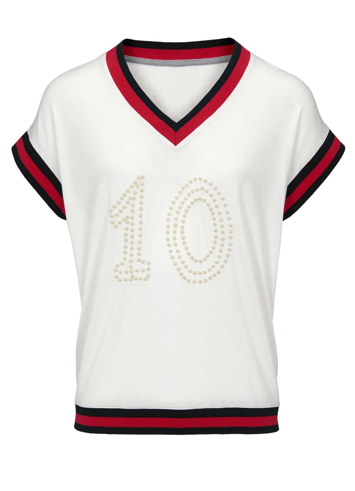 Heine Damen Jersey-Shirt mit Perlen, ecru