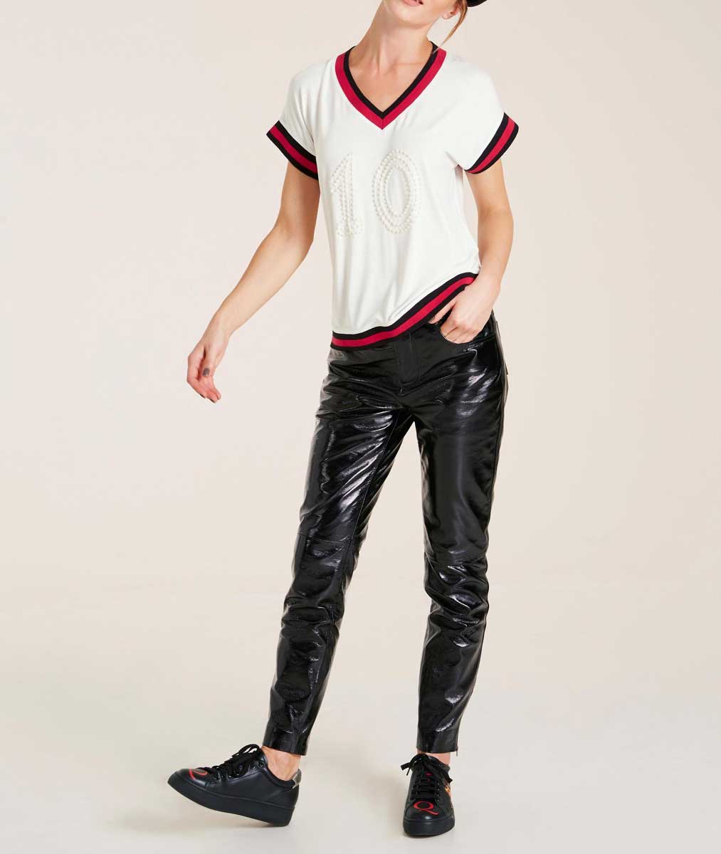 Heine Damen Jersey-Shirt mit Perlen, ecru