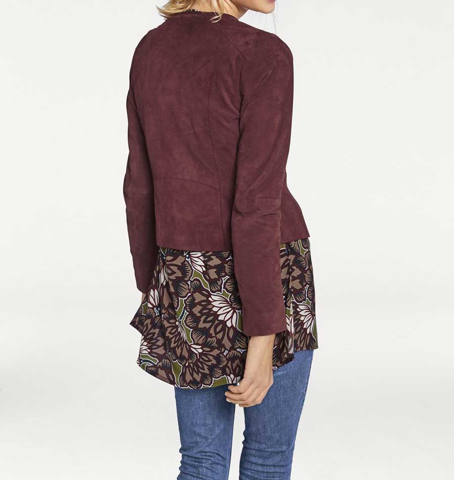 Rick Cardona Damen Designer-Velourslederjacke, beere