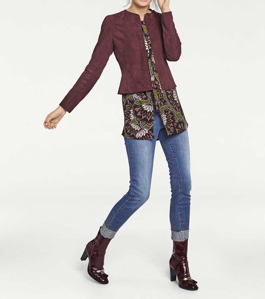 Rick Cardona Damen Designer-Velourslederjacke, beere