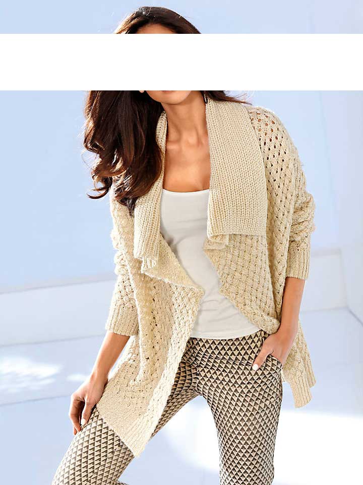 Ashley Brooke Damen Designer-Strickjacke, offwhite-gold