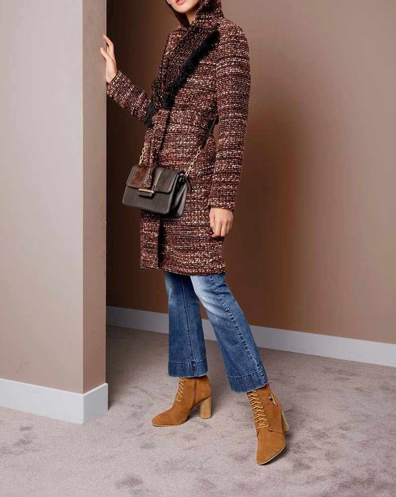Rick Cardona Damen Designer-Wollmantel, braun-bunt