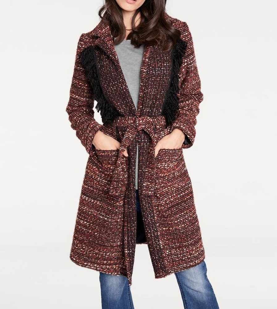 Rick Cardona Damen Designer-Wollmantel, braun-bunt