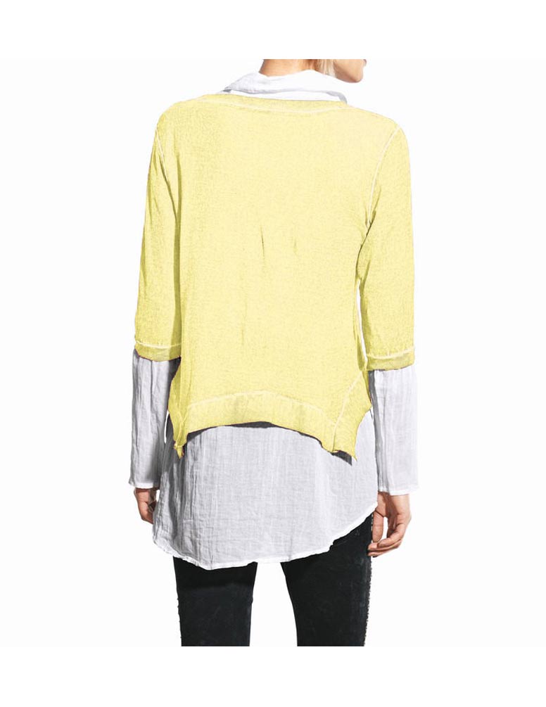 Mandarin Shirt 2-Teiler, gelb-weiß