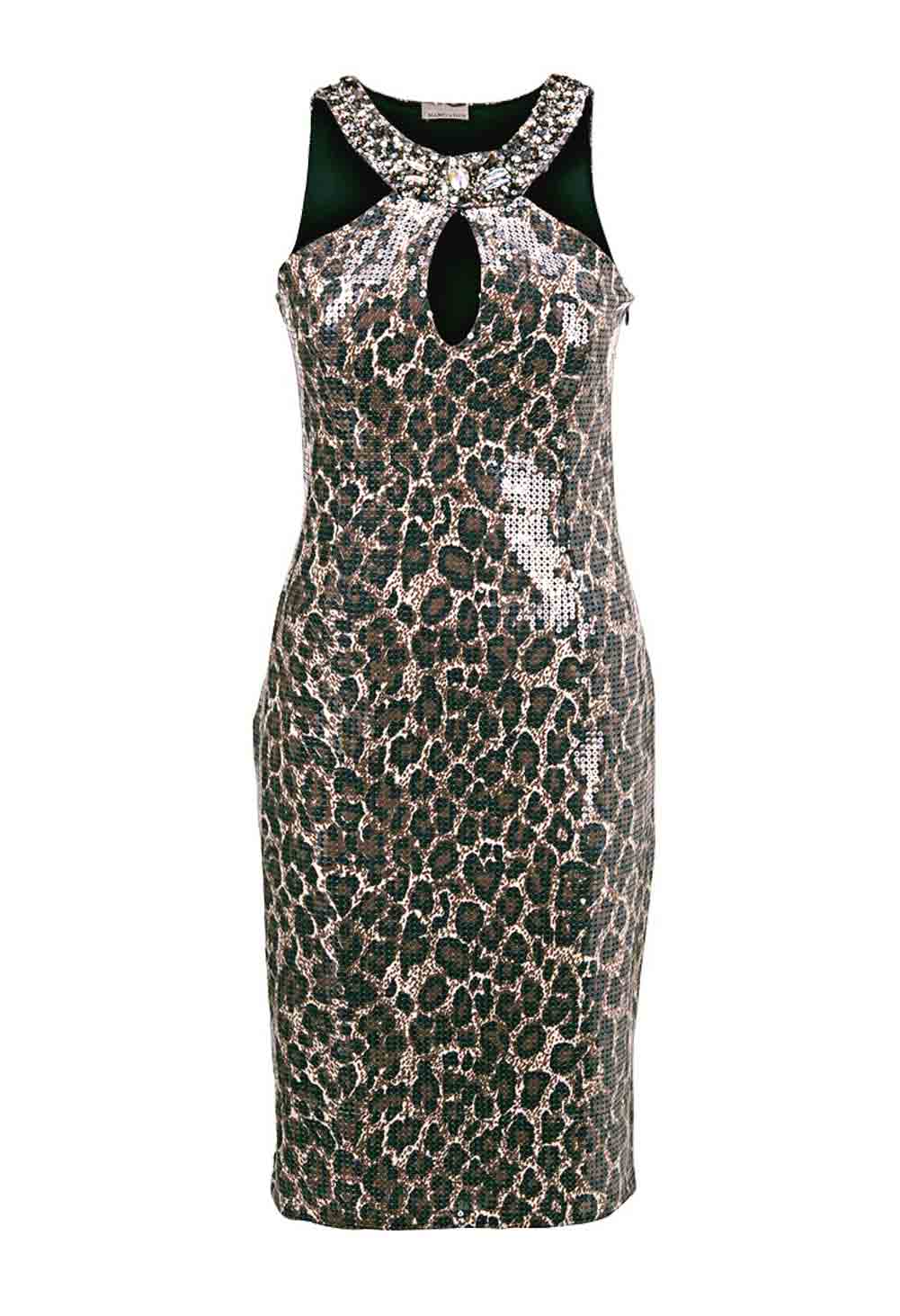 Mandarin Damen Leomuster-Paillettenkleid, braun