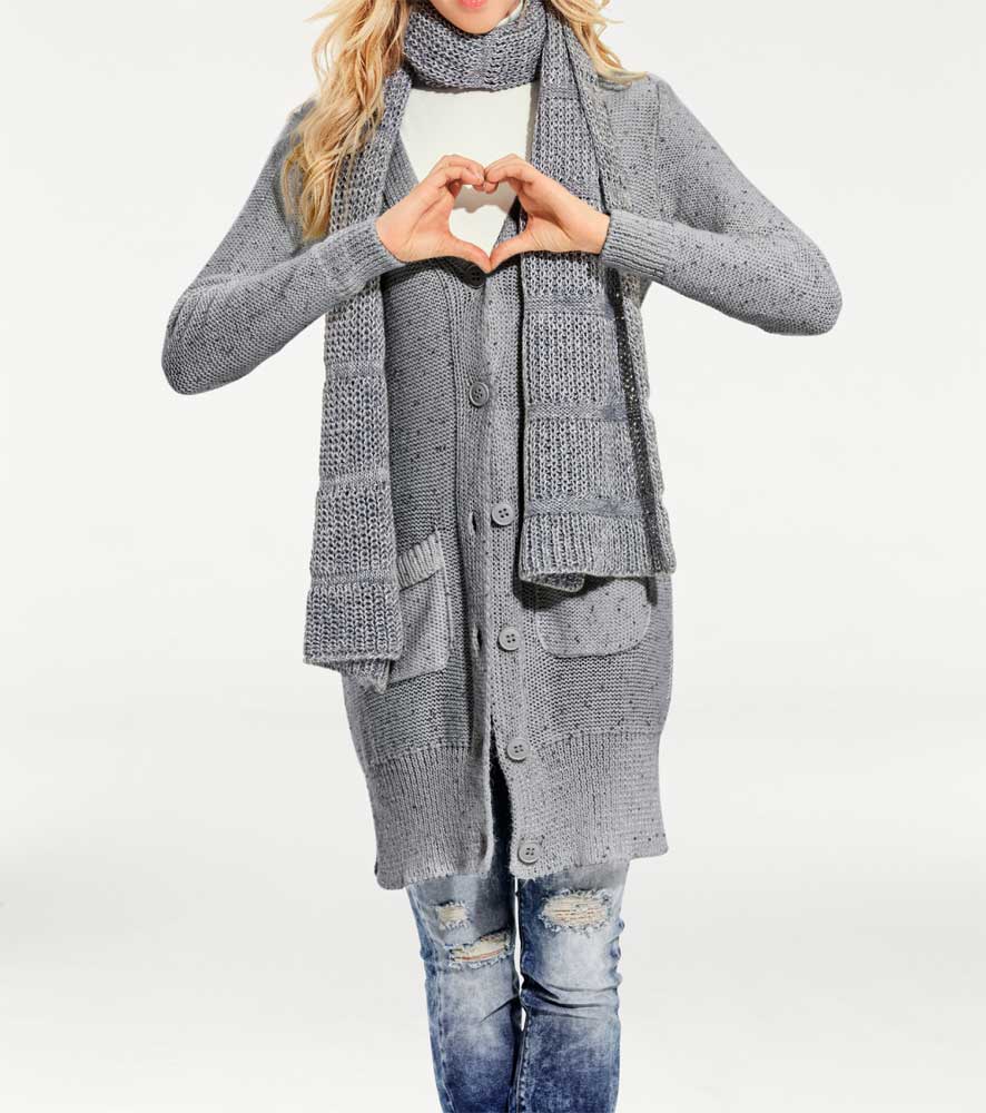 Heine-Best Connections Damen Longstrickjacke, grau