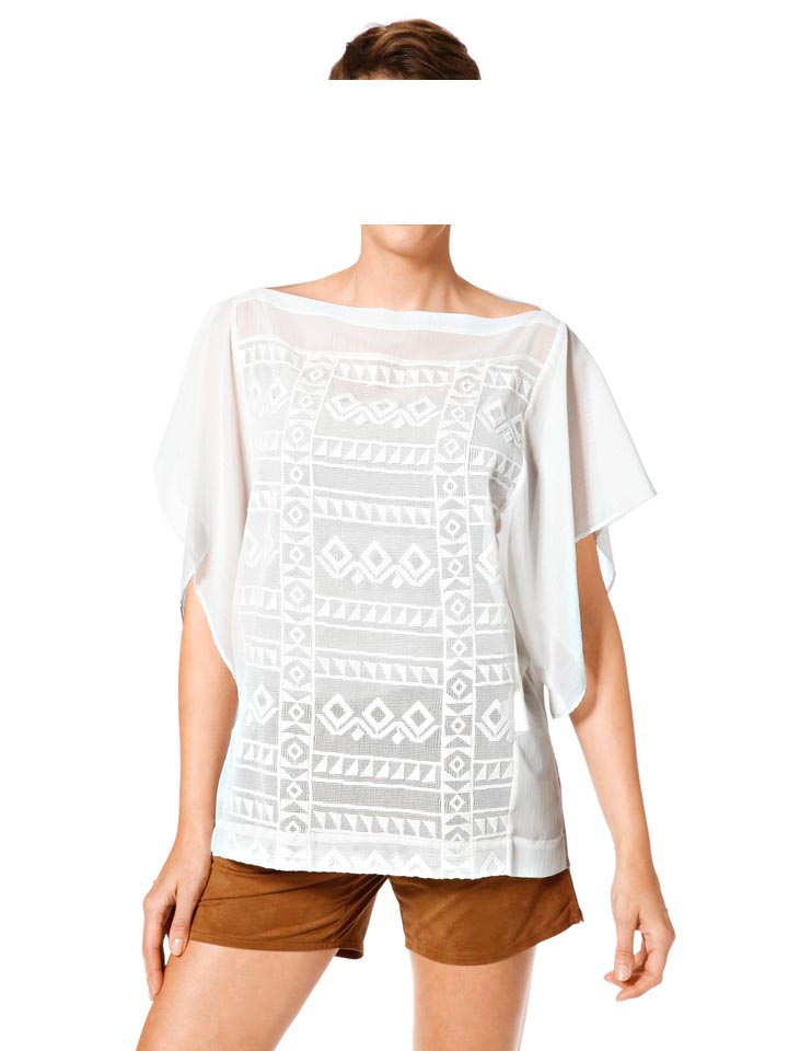 Heine Damen Chiffonbluse mit Stickerei, weiß