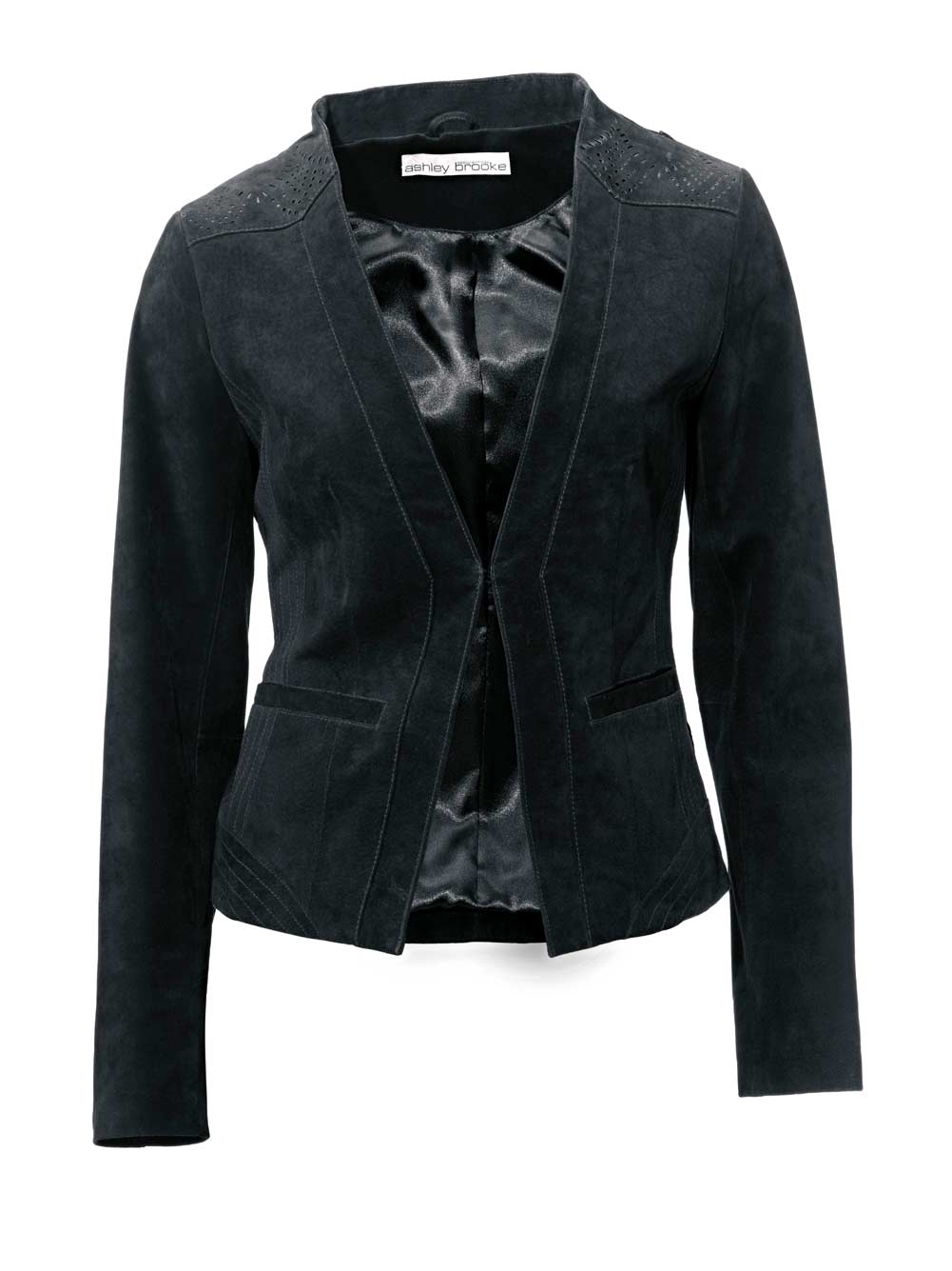 Ashley Brooke Damen Designer-Velourslederjacke, schwarz