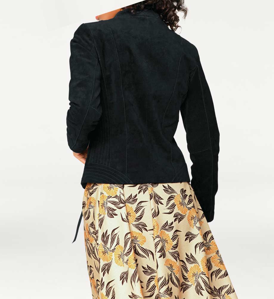 Ashley Brooke Damen Designer-Velourslederjacke, schwarz