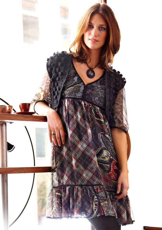 Aniston Damen Chiffon-Babydollkleid, bunt