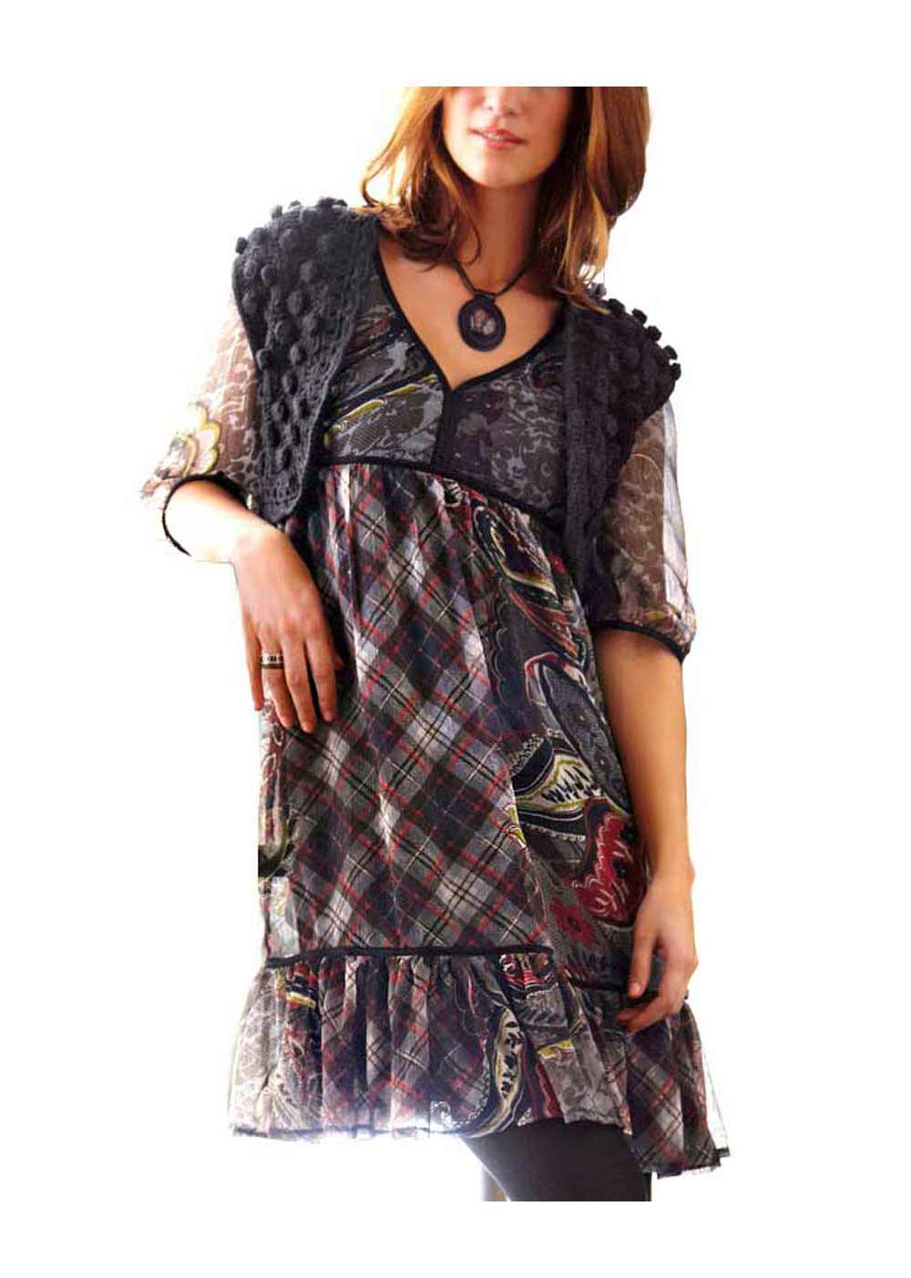 Aniston Damen Chiffon-Babydollkleid, bunt