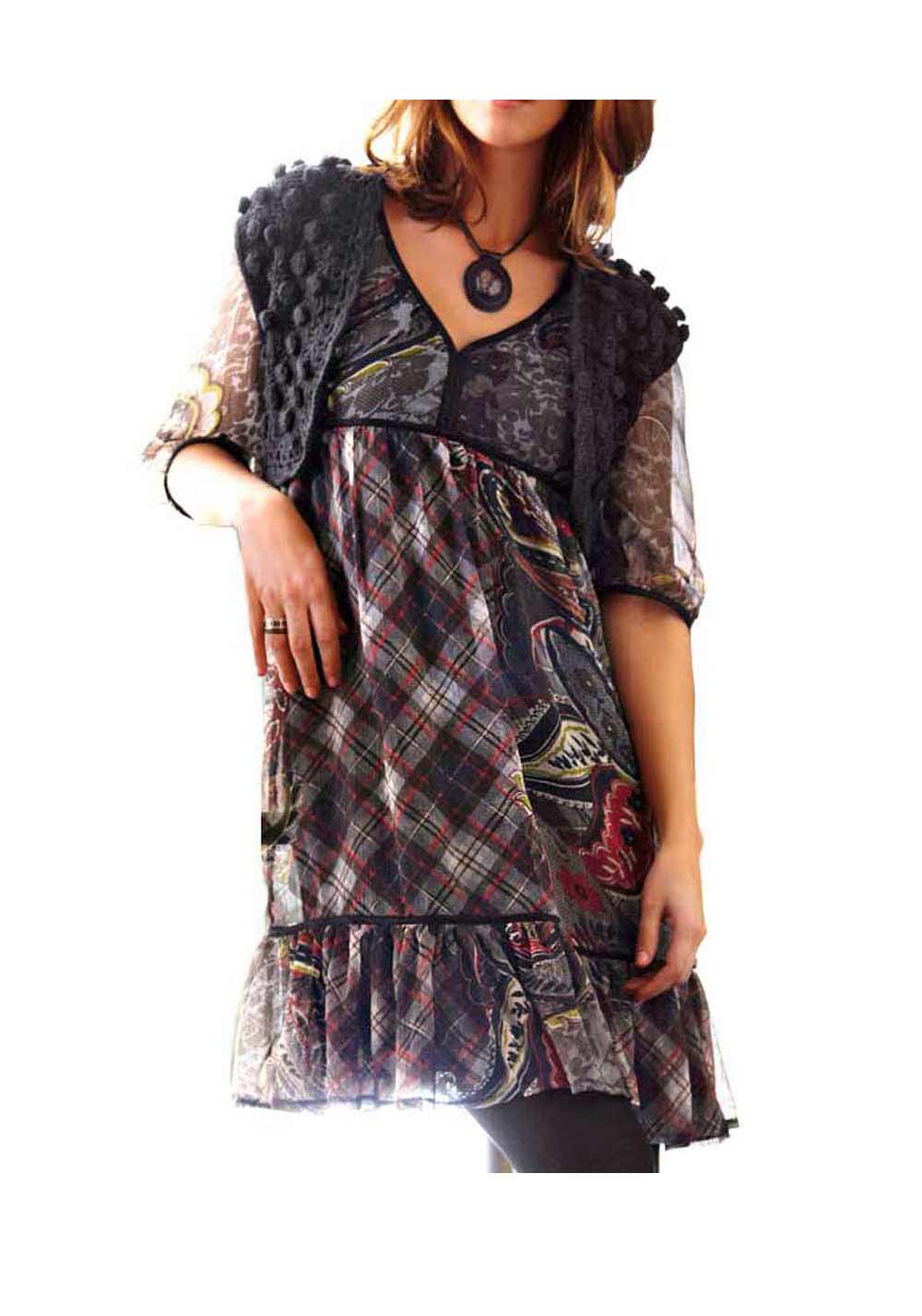 Aniston Damen Chiffon-Babydollkleid, bunt