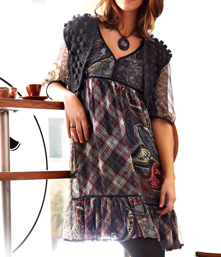 Aniston Damen Chiffon-Babydollkleid, bunt