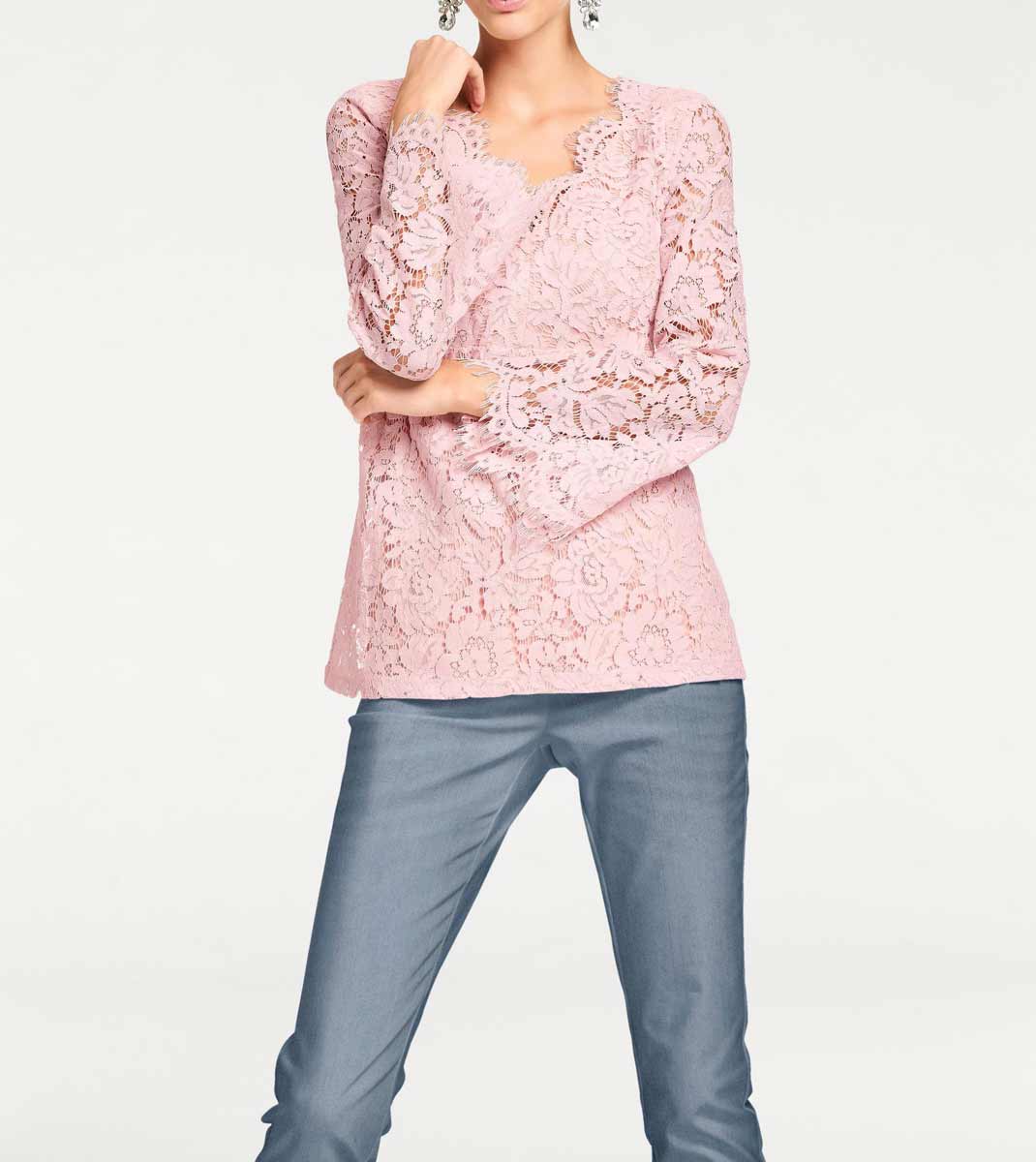 Ashley Brooke Damen Designer-Spitzentunika, rosé