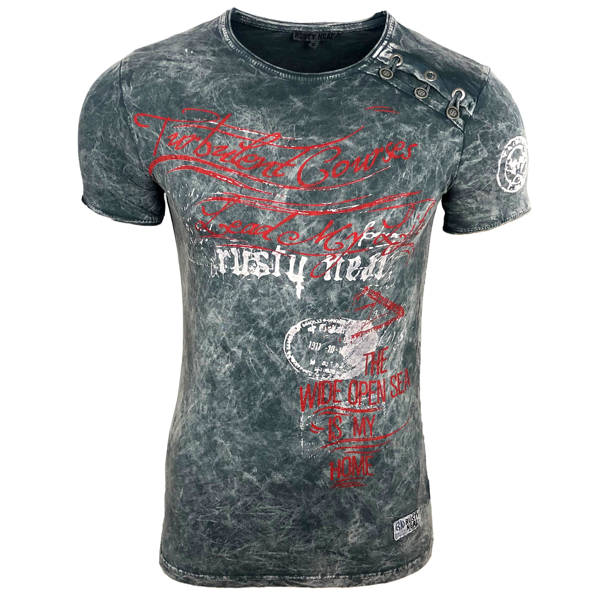 Rusty Neal Herren Shirt Kurzarm mit Print und Used Look