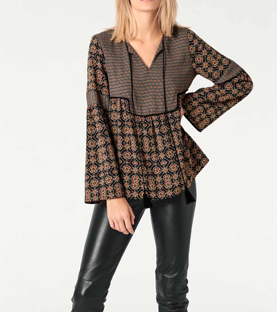 Rick Cardona Damen Designer-Druckbluse, schwarz-bunt