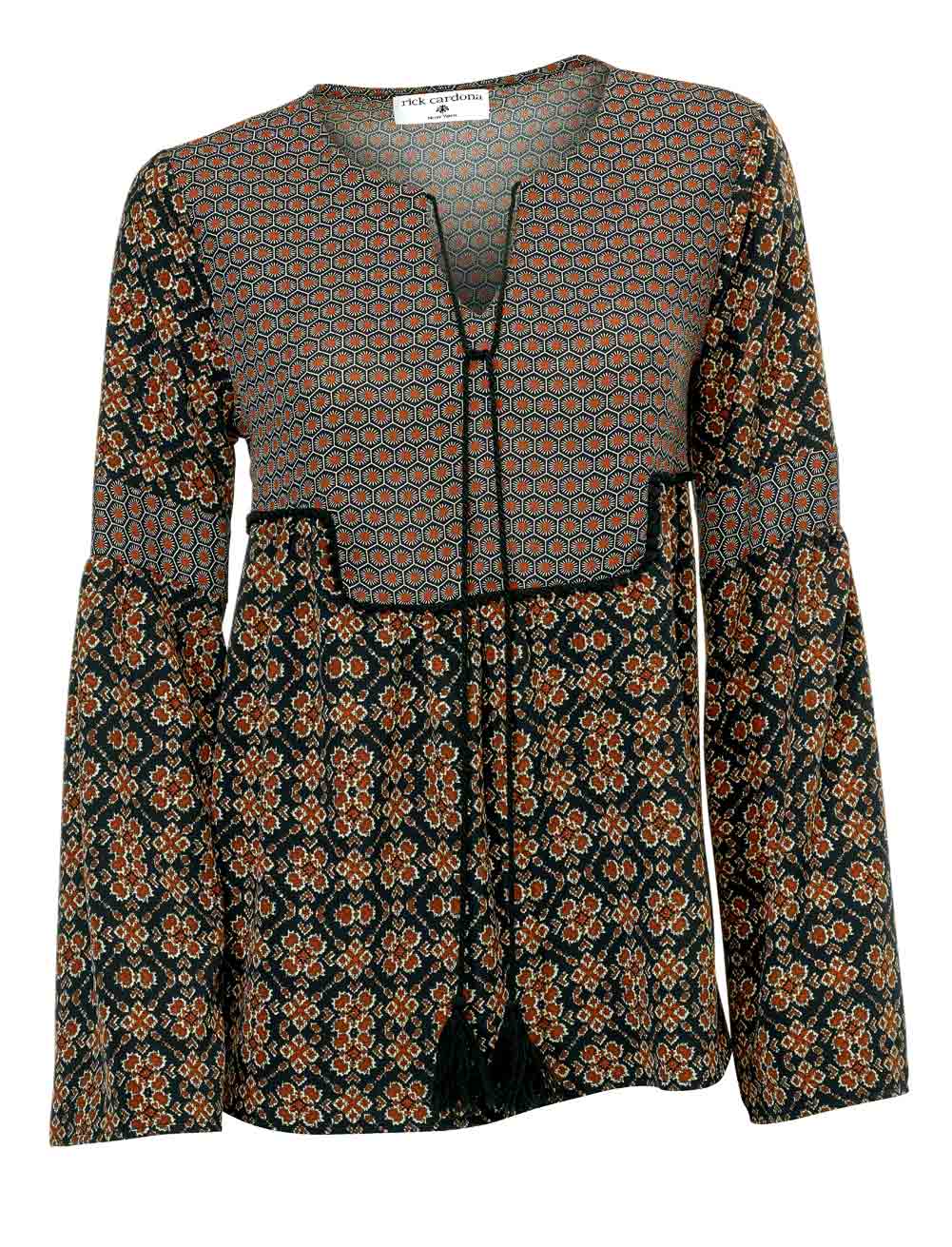 Rick Cardona Damen Designer-Druckbluse, schwarz-bunt