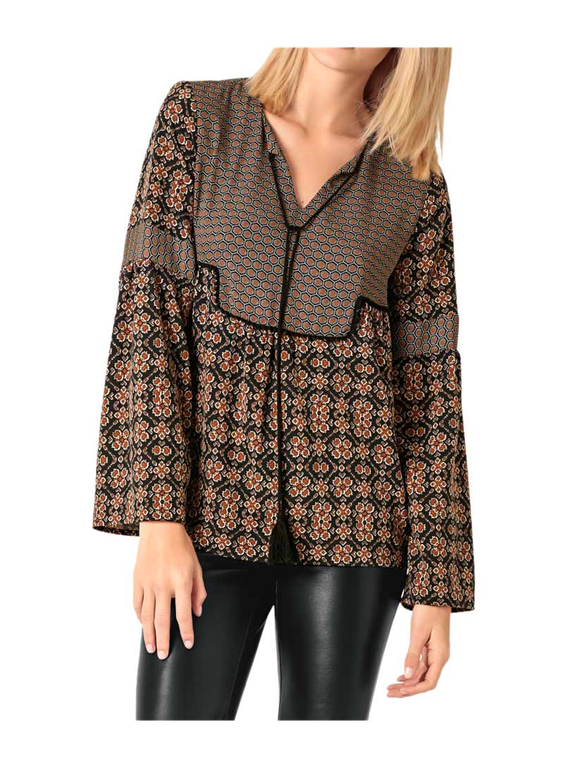 Rick Cardona Damen Designer-Druckbluse, schwarz-bunt