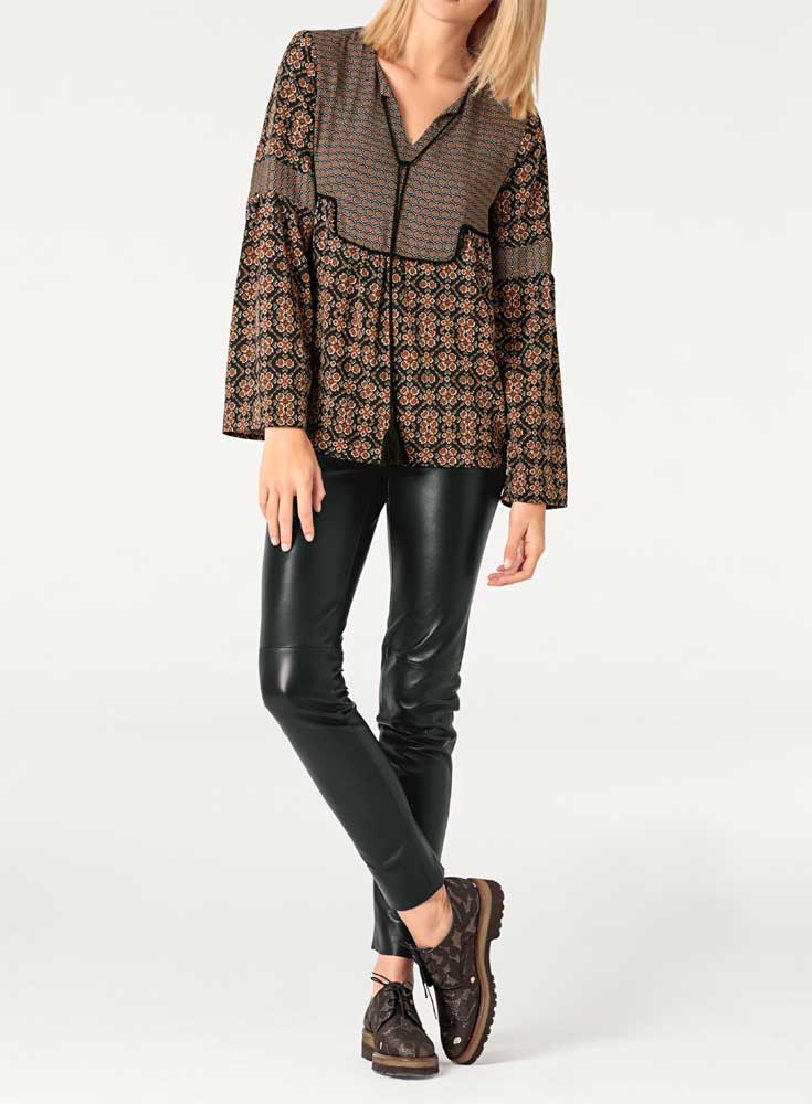 Rick Cardona Damen Designer-Druckbluse, schwarz-bunt