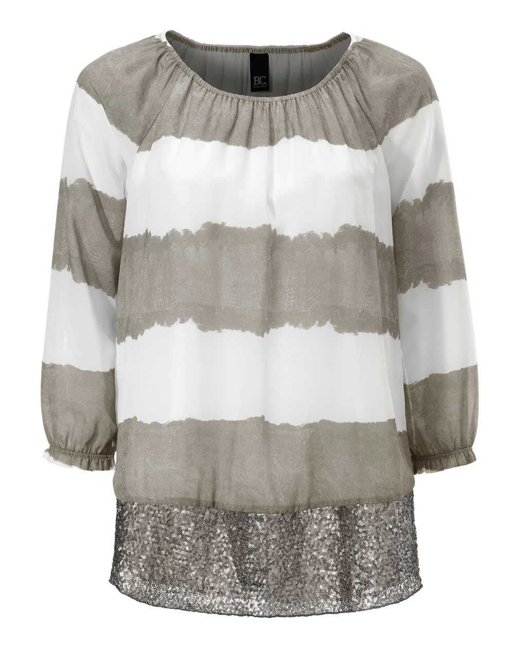 Heine - Best Connections Damen Chiffonbluse, khaki-weiß