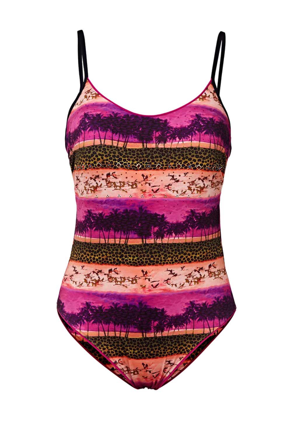 Heine Damen Badeanzug m. Perlen, pink-bunt