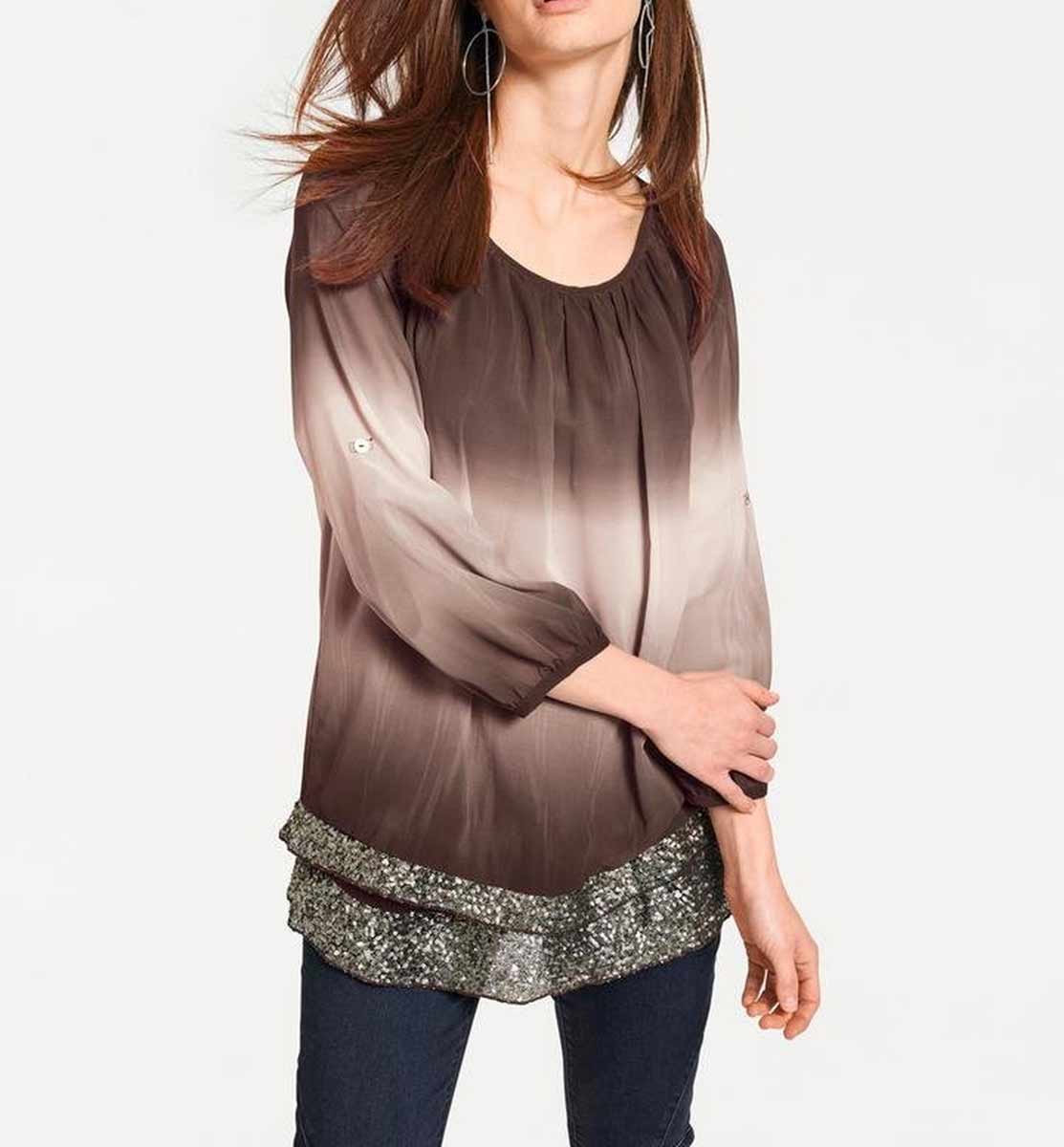 Heine - Best Connections Damen Batikbluse, taupe-sand