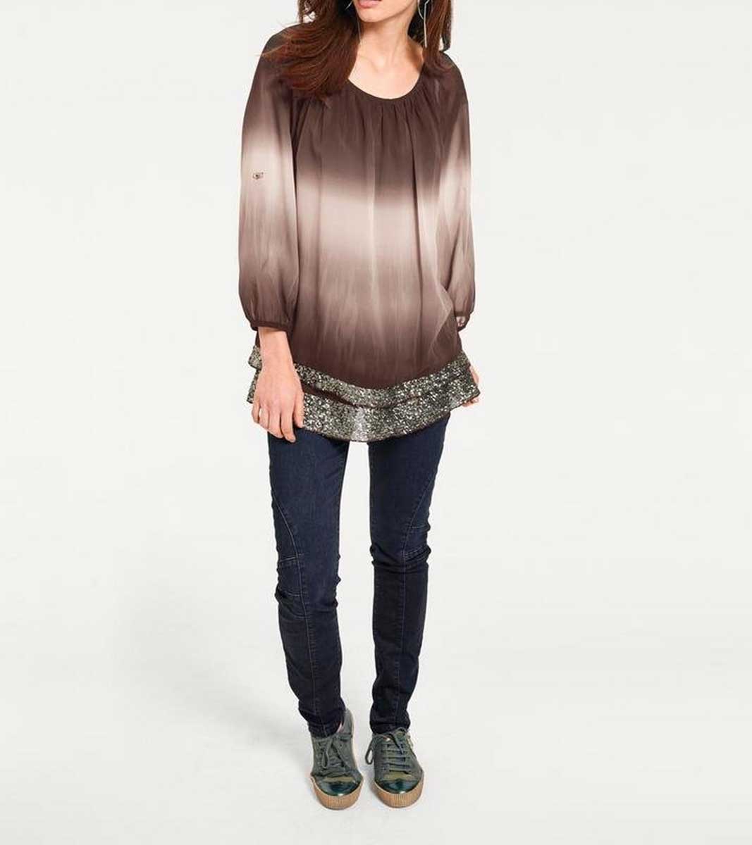 Heine - Best Connections Damen Batikbluse, taupe-sand