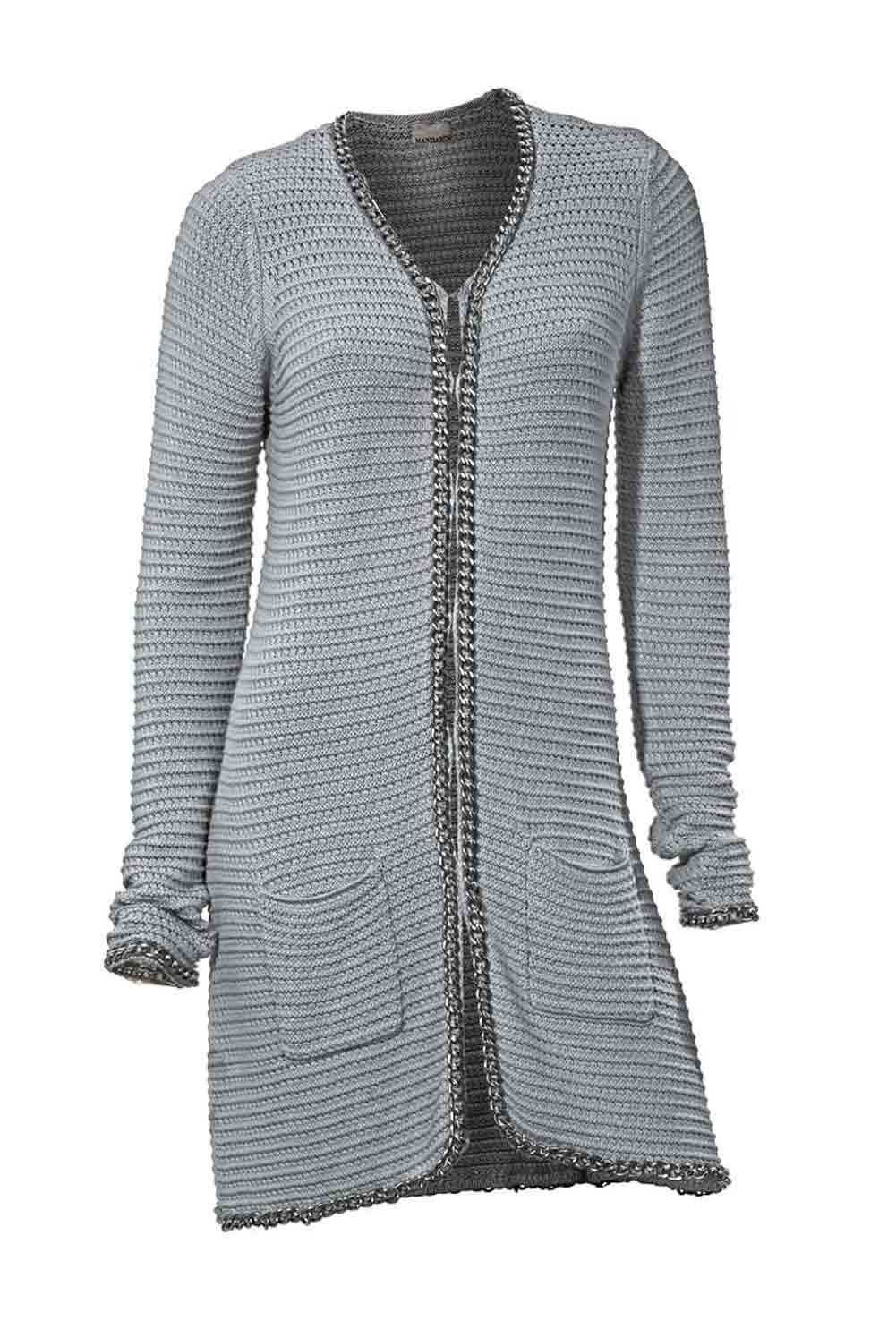 Mandarin Damen Strickjacke mit Kette, grau