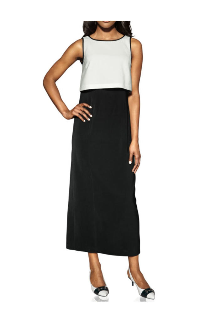 S. Madan Damen Designer-Maxikleid, schwarz-creme