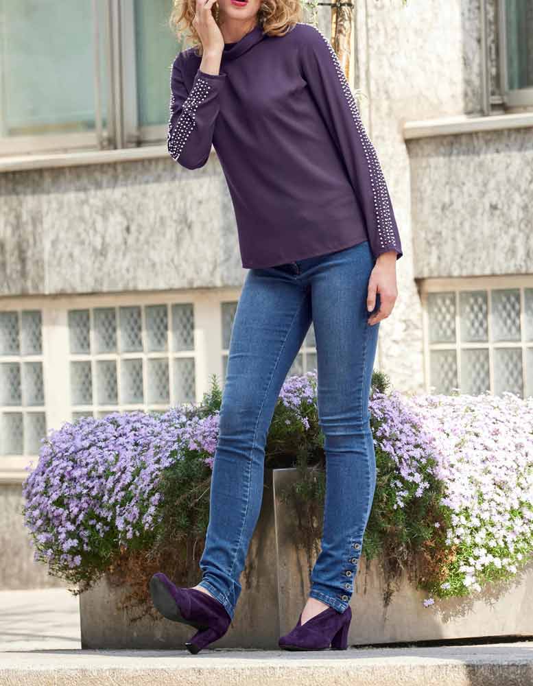 Ashley Brooke Damen Designer-Bluse mit Perlen, lila