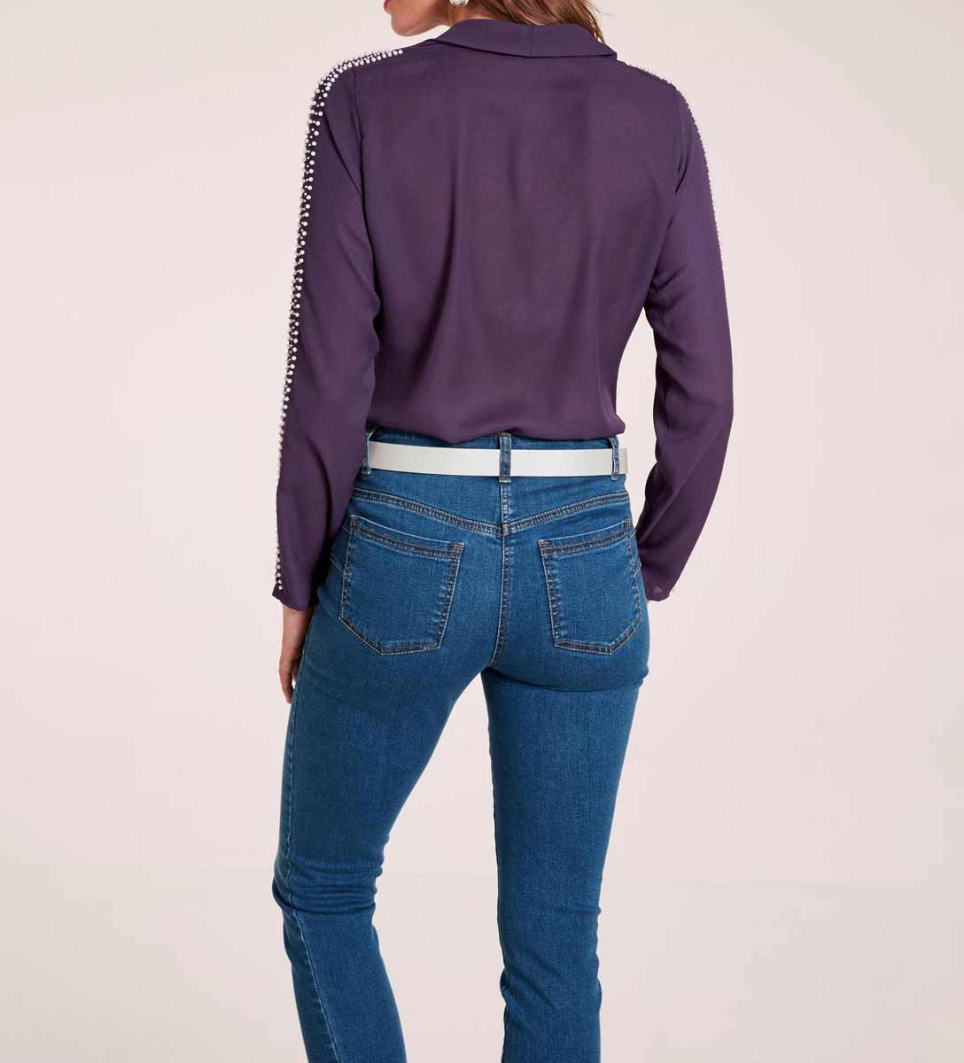 Ashley Brooke Damen Designer-Bluse mit Perlen, lila