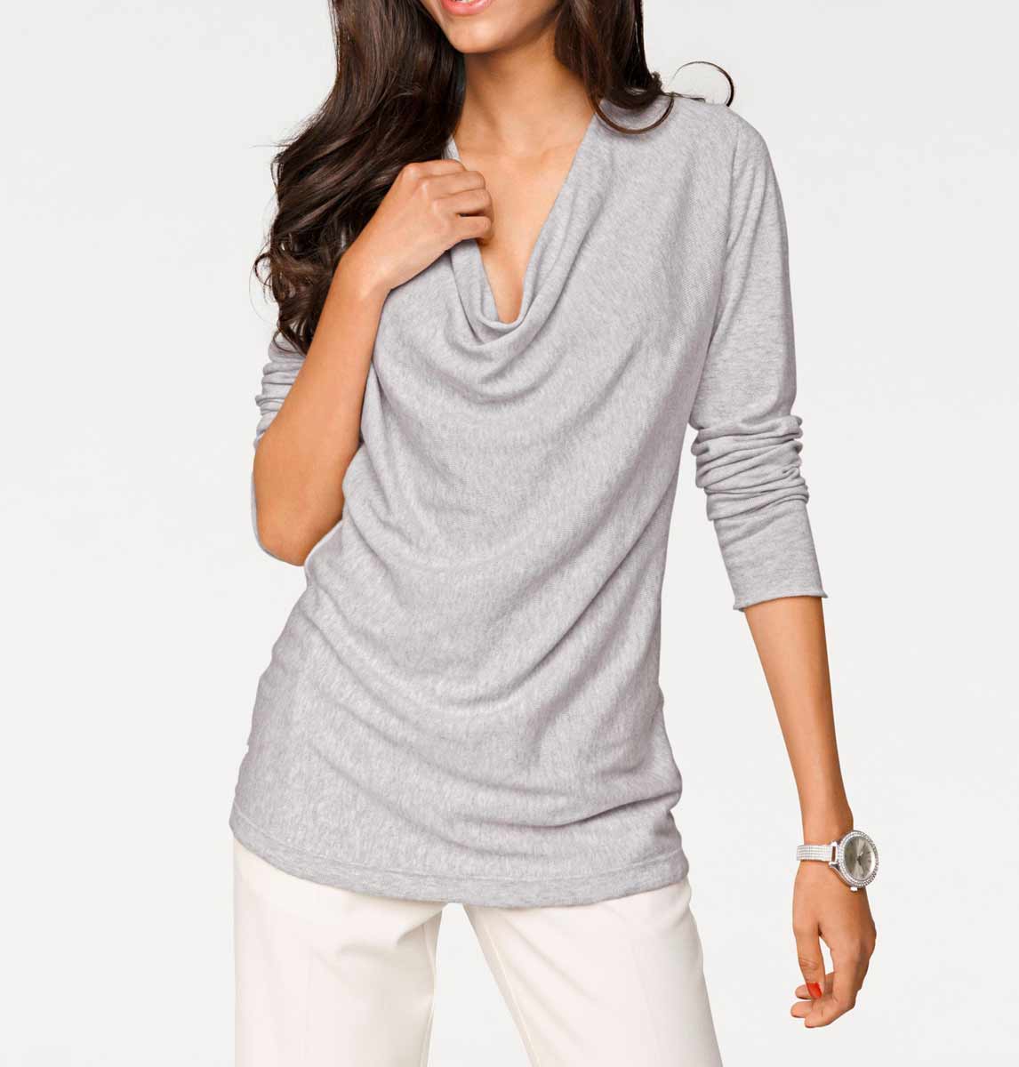 HEINE Damen Designer-Feinstrickpullover, grau-melange